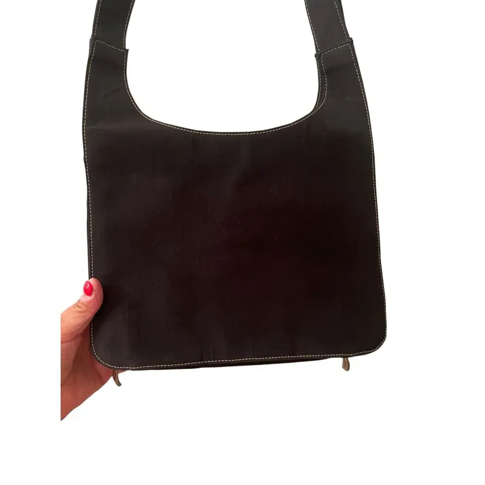 Baggallini City Bagg Black grunge nylon organizer travel crossbody hobo bag